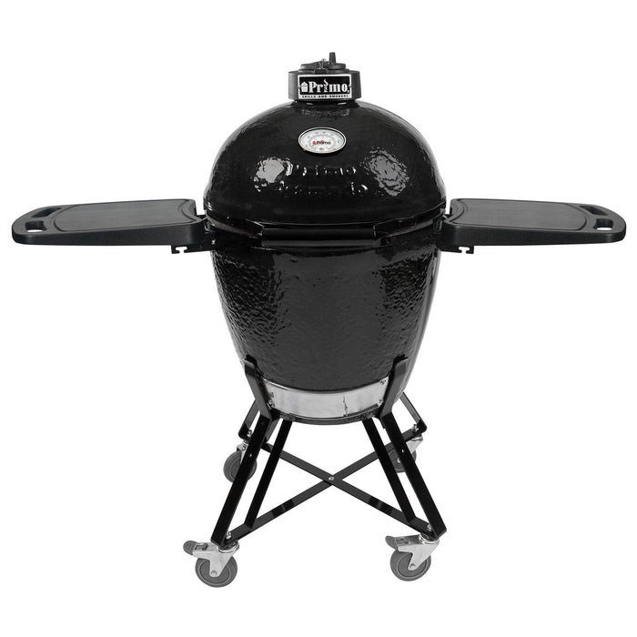 Primo All-In-One Round Ceramic Kamado Grill With Cradle, Side Shelves, And Stainless Steel Grates - PGCRC