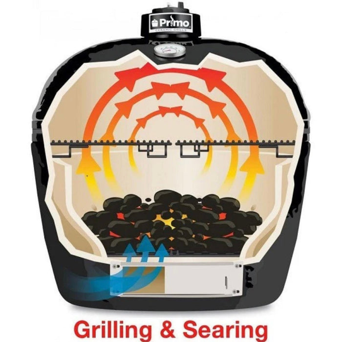 Primo All-In-One Round Ceramic Kamado Grill With Cradle, Side Shelves, And Stainless Steel Grates - PGCRC