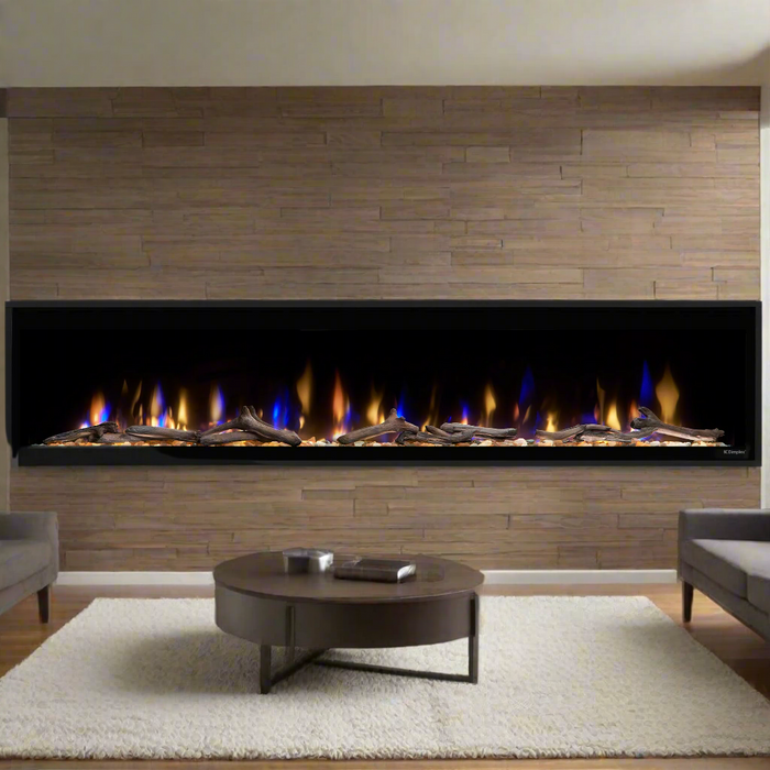 Dimplex Ignite Evolve 74-Inch Built-In Linear Electric Fireplace With Tumbled Glass & Driftwood Media - EVO74