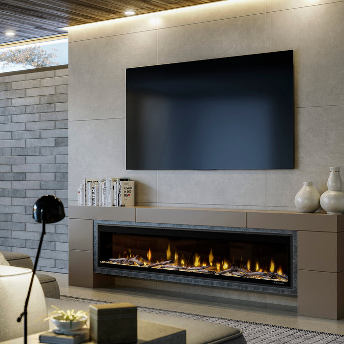 Dimplex Ignite Evolve 74-Inch Built-In Linear Electric Fireplace With Tumbled Glass & Driftwood Media - EVO74