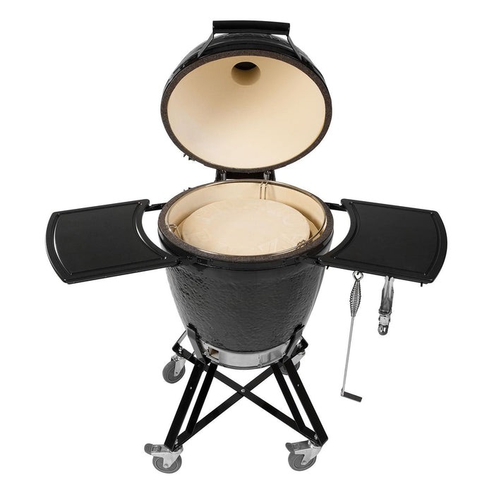 Primo All-In-One Round Ceramic Kamado Grill With Cradle, Side Shelves, And Stainless Steel Grates - PGCRC