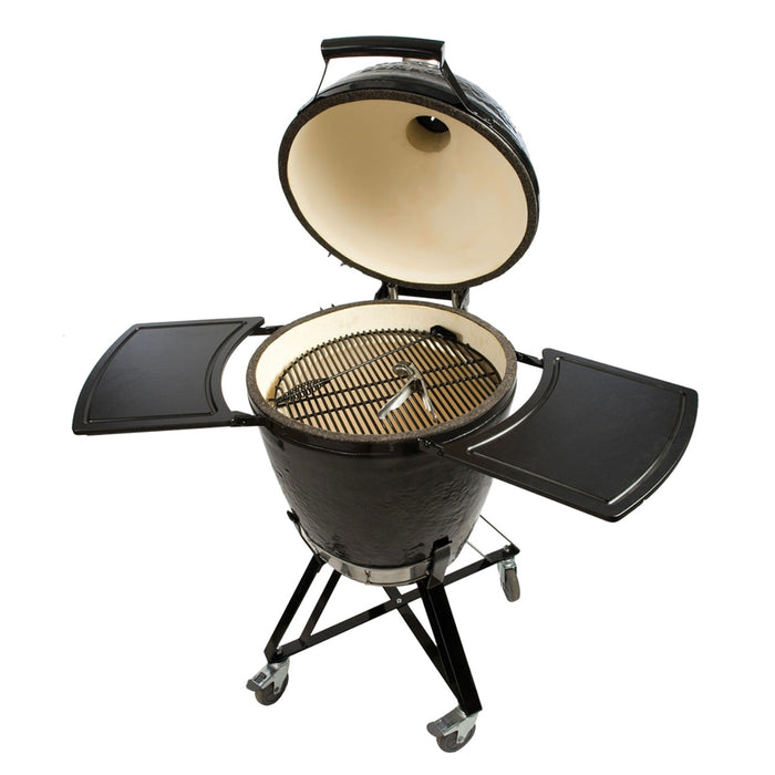 Primo All-In-One Round Ceramic Kamado Grill With Cradle, Side Shelves, And Stainless Steel Grates - PGCRC