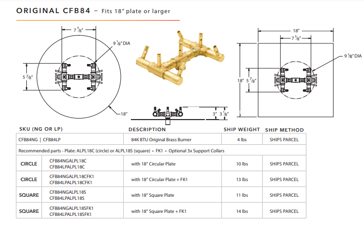 Warming Trends 84K BTU Crossfire CFB Original Brass Burner With Waterstop