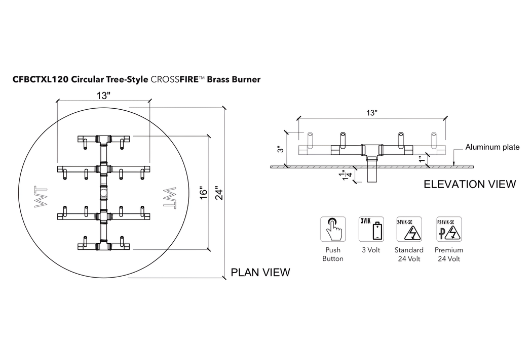 Warming Trends 120K BTU Crossfire Circle Tree-Style Brass Burner With Waterstop