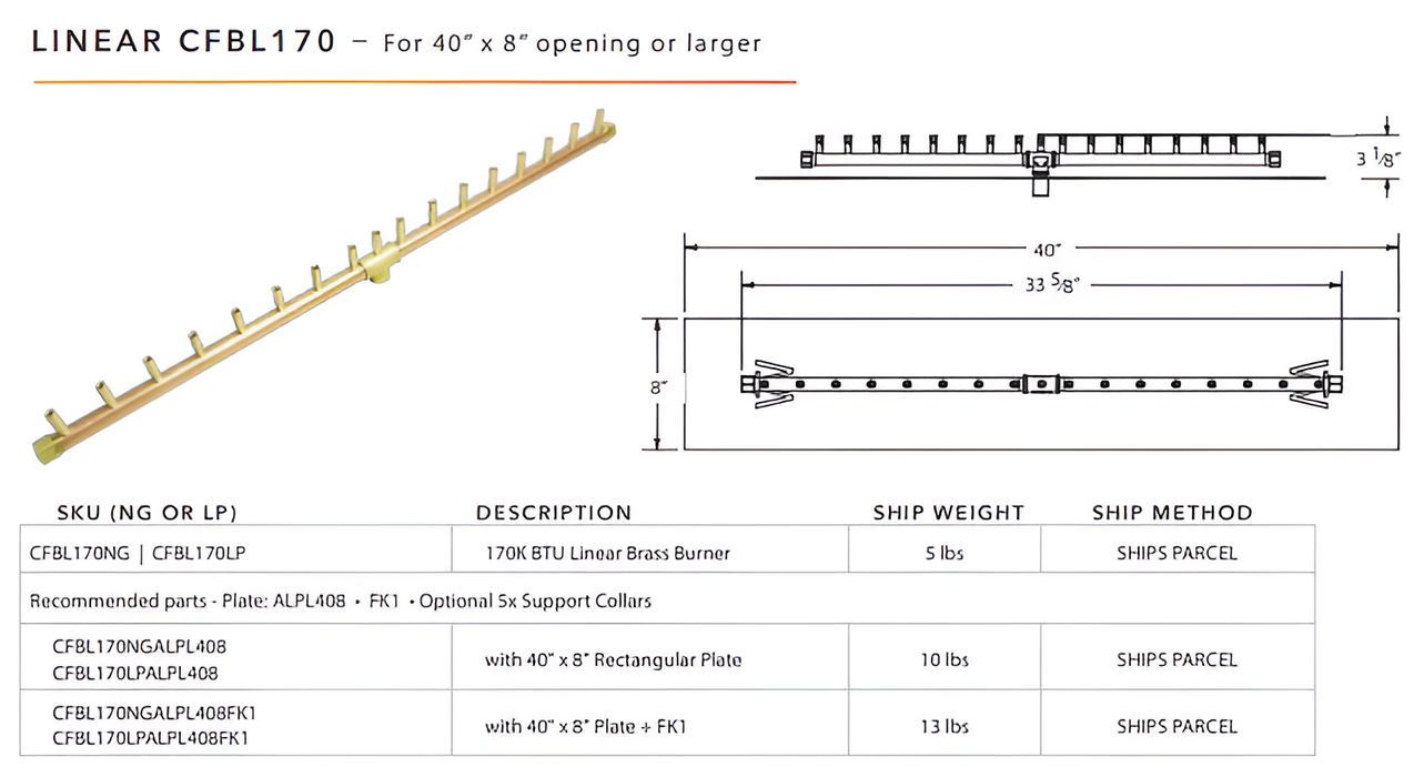 Warming Trends 170K BTU Crossfire CFBL Linear Brass Burner With Waterstop