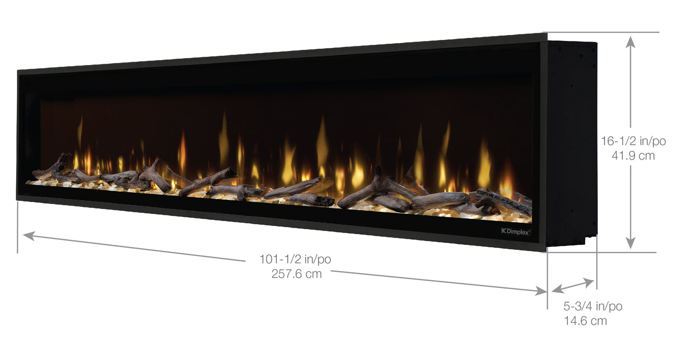 Dimplex Ignite Evolve 100-Inch Built-In Linear Electric Fireplace With Tumbled Glass & Driftwood Media - EVO100