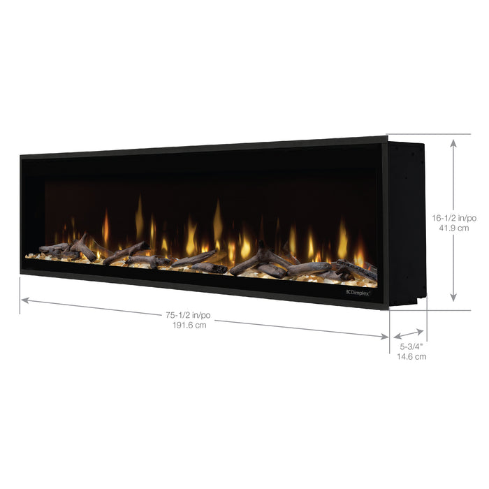 Dimplex Ignite Evolve 74-Inch Built-In Linear Electric Fireplace With Tumbled Glass & Driftwood Media - EVO74