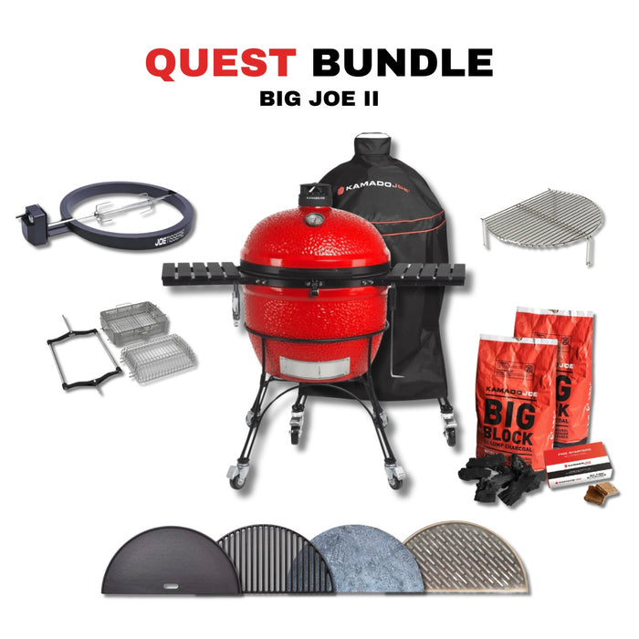 Kamado Joe 24-Inch Red Big Joe II Ceramic Charcoal Grill With Cart Bundle - BJ24RHC