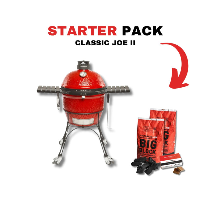 Kamado Joe 18-Inch Red Classic Joe II Ceramic Charcoal Grill With Cart Bundle - KJ23RHC