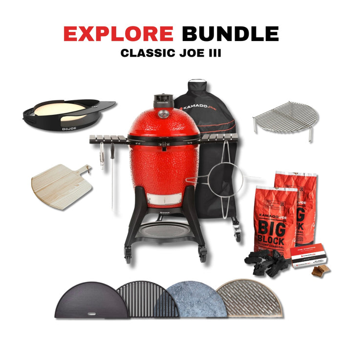 Kamado Joe 18-Inch Red Classic Joe III Ceramic Charcoal Grill With Cart Bundle - KJ15040921