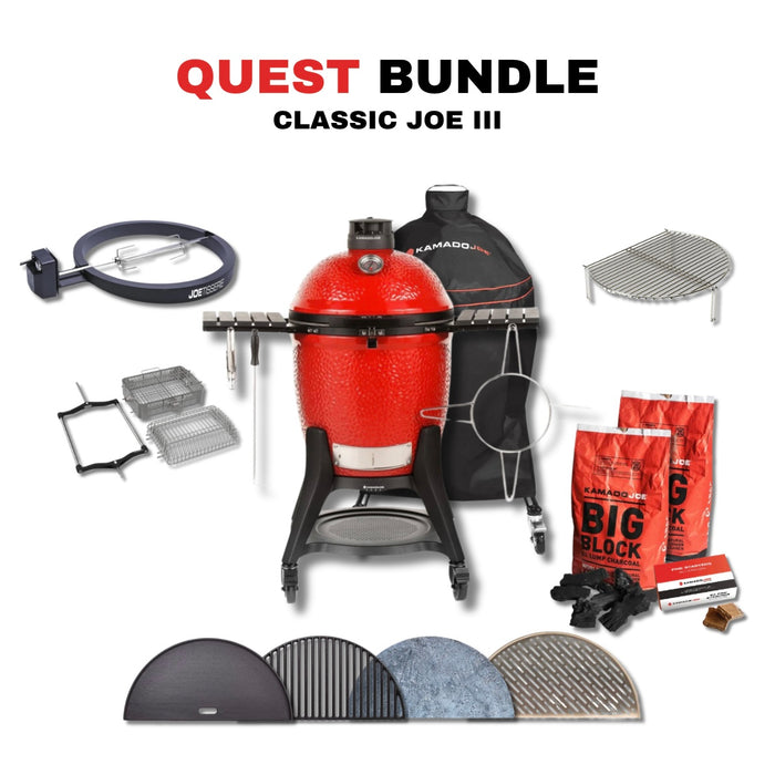 Kamado Joe 18-Inch Red Classic Joe III Ceramic Charcoal Grill With Cart Bundle - KJ15040921