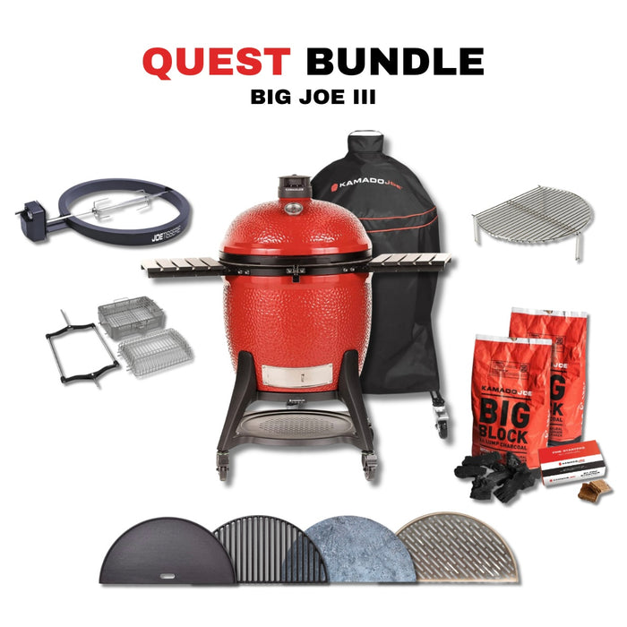 Kamado Joe 24-Inch Red Big Joe III Ceramic Charcoal Grill With Cart Bundle - KJ15041021