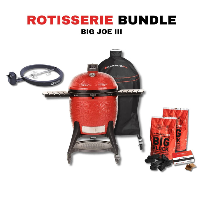 Kamado Joe 24-Inch Red Big Joe III Ceramic Charcoal Grill With Cart Bundle - KJ15041021