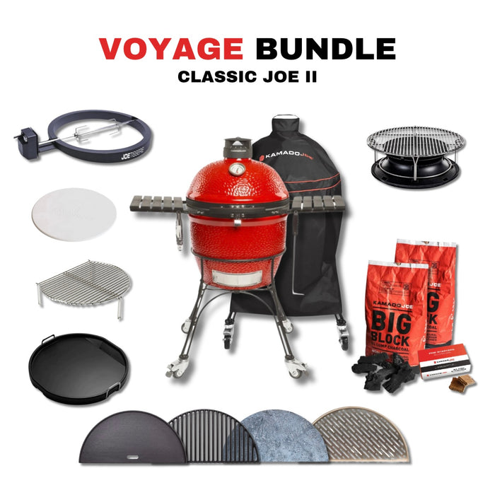 Kamado Joe 18-Inch Red Classic Joe II Ceramic Charcoal Grill With Cart Bundle - KJ23RHC