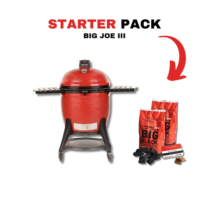 Kamado Joe 24-Inch Red Big Joe III Ceramic Charcoal Grill With Cart Bundle - KJ15041021