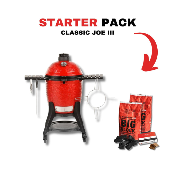 Kamado Joe 18-Inch Red Classic Joe III Ceramic Charcoal Grill With Cart Bundle - KJ15040921