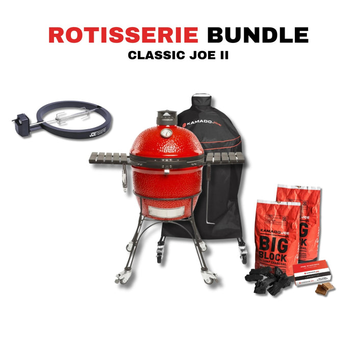 Kamado Joe 18-Inch Red Classic Joe II Ceramic Charcoal Grill With Cart Bundle - KJ23RHC