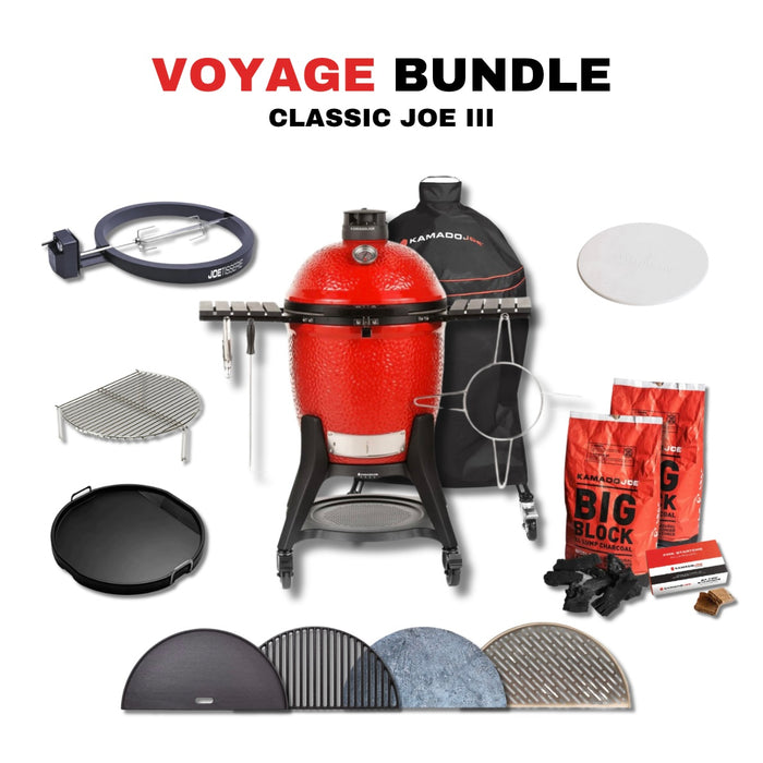 Kamado Joe 18-Inch Red Classic Joe III Ceramic Charcoal Grill With Cart Bundle - KJ15040921