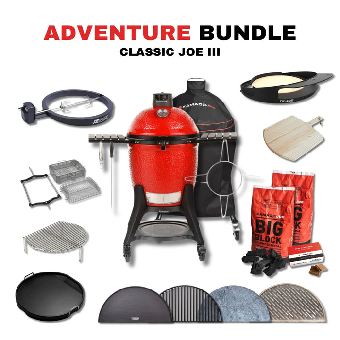 Kamado Joe 18-Inch Red Classic Joe III Ceramic Charcoal Grill With Cart Bundle - KJ15040921