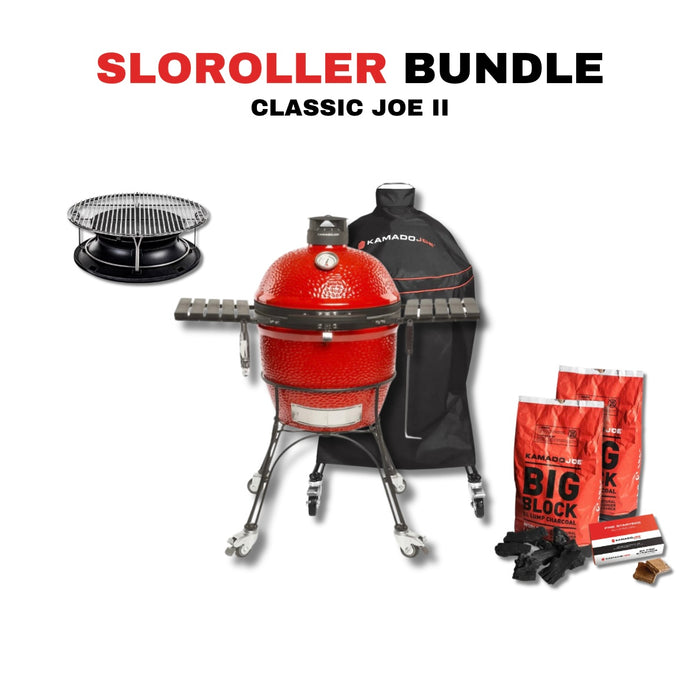 Kamado Joe 18-Inch Red Classic Joe II Ceramic Charcoal Grill With Cart Bundle - KJ23RHC