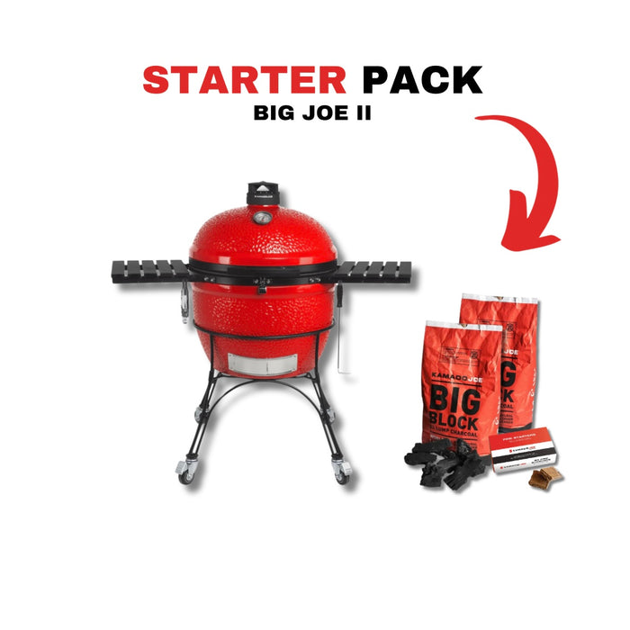 Kamado Joe 24-Inch Red Big Joe II Ceramic Charcoal Grill With Cart Bundle - BJ24RHC