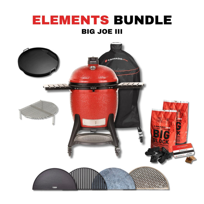 Kamado Joe 24-Inch Red Big Joe III Ceramic Charcoal Grill With Cart Bundle - KJ15041021