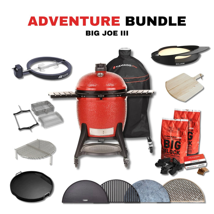 Kamado Joe 24-Inch Red Big Joe III Ceramic Charcoal Grill With Cart Bundle - KJ15041021