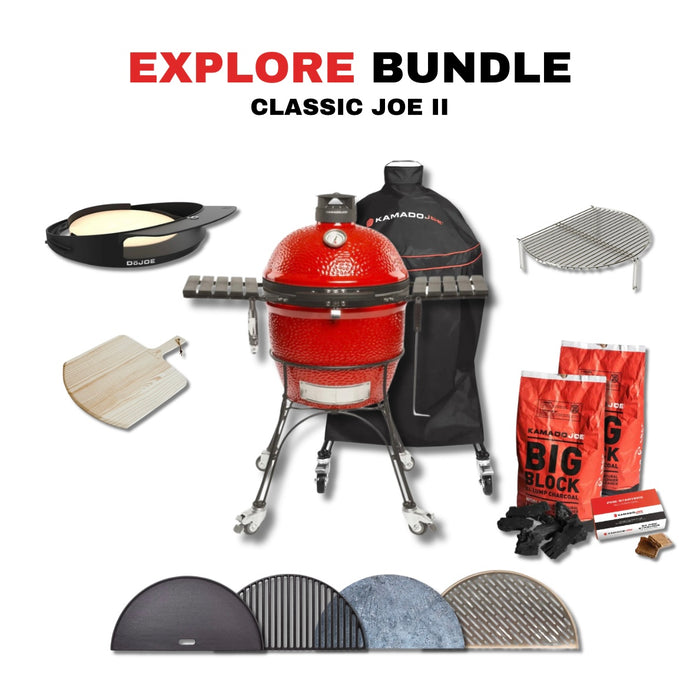 Kamado Joe 18-Inch Red Classic Joe II Ceramic Charcoal Grill With Cart Bundle - KJ23RHC