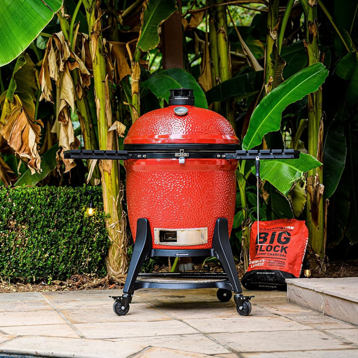 Kamado Joe 24-Inch Red Big Joe III Ceramic Charcoal Grill With Cart Bundle - KJ15041021