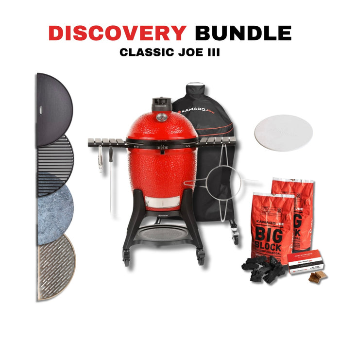 Kamado Joe 18-Inch Red Classic Joe III Ceramic Charcoal Grill With Cart Bundle - KJ15040921