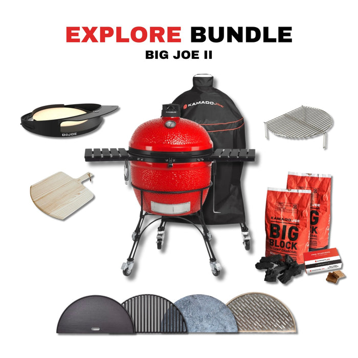 Kamado Joe 24-Inch Red Big Joe II Ceramic Charcoal Grill With Cart Bundle - BJ24RHC