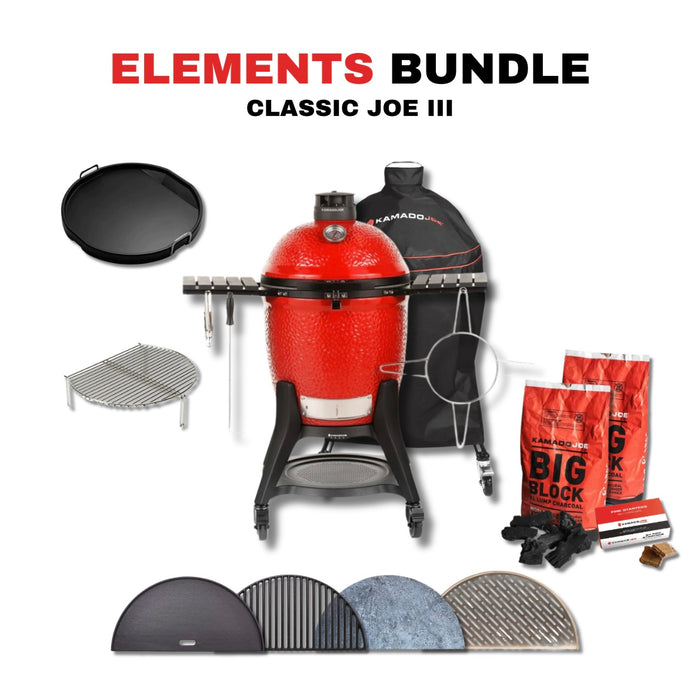 Kamado Joe 18-Inch Red Classic Joe III Ceramic Charcoal Grill With Cart Bundle - KJ15040921