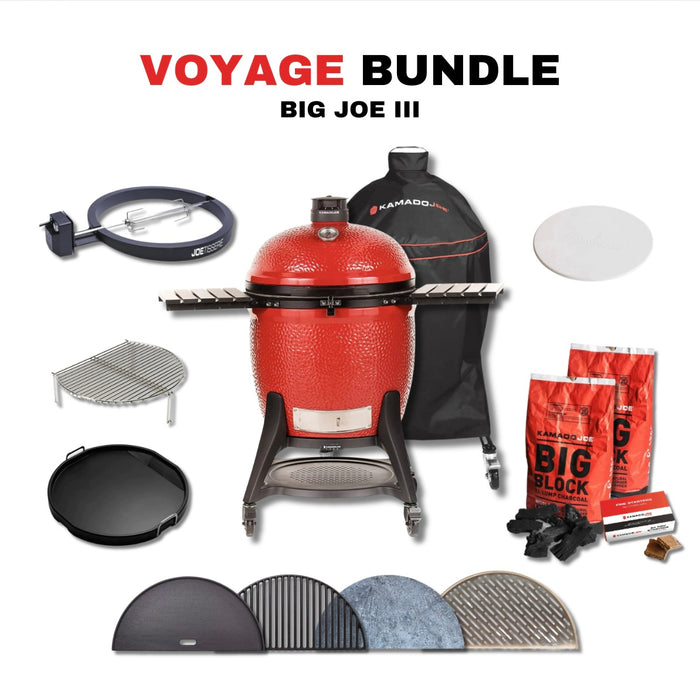 Kamado Joe 24-Inch Red Big Joe III Ceramic Charcoal Grill With Cart Bundle - KJ15041021