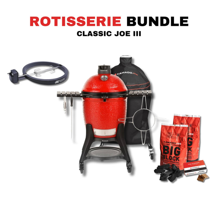 Kamado Joe 18-Inch Red Classic Joe III Ceramic Charcoal Grill With Cart Bundle - KJ15040921