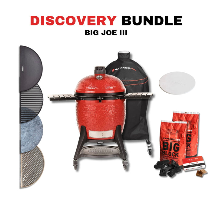 Kamado Joe 24-Inch Red Big Joe III Ceramic Charcoal Grill With Cart Bundle - KJ15041021