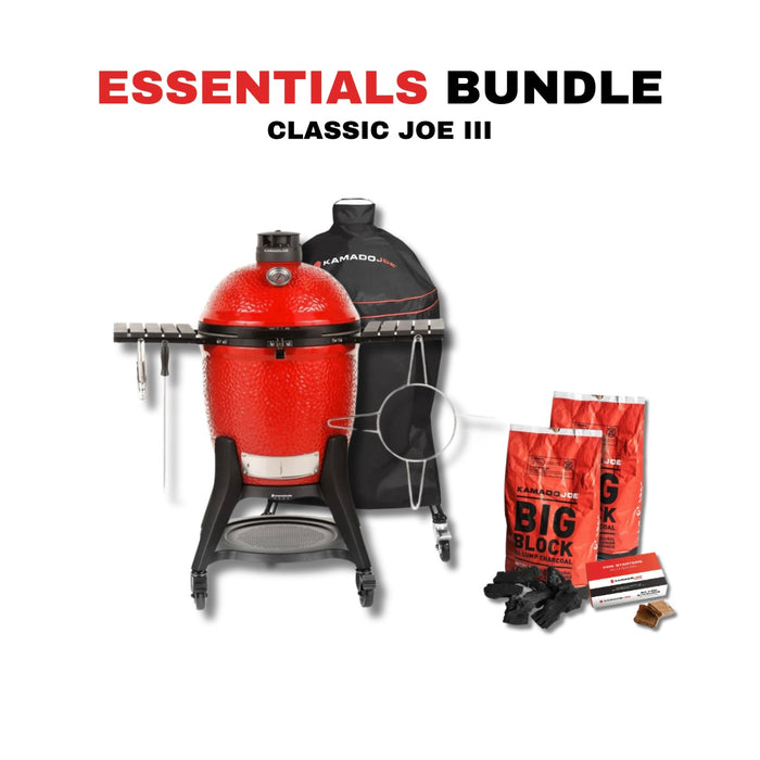 Kamado Joe 18-Inch Red Classic Joe III Ceramic Charcoal Grill With Cart Bundle - KJ15040921