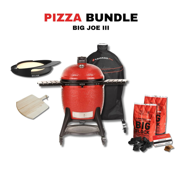 Kamado Joe 24-Inch Red Big Joe III Ceramic Charcoal Grill With Cart Bundle - KJ15041021