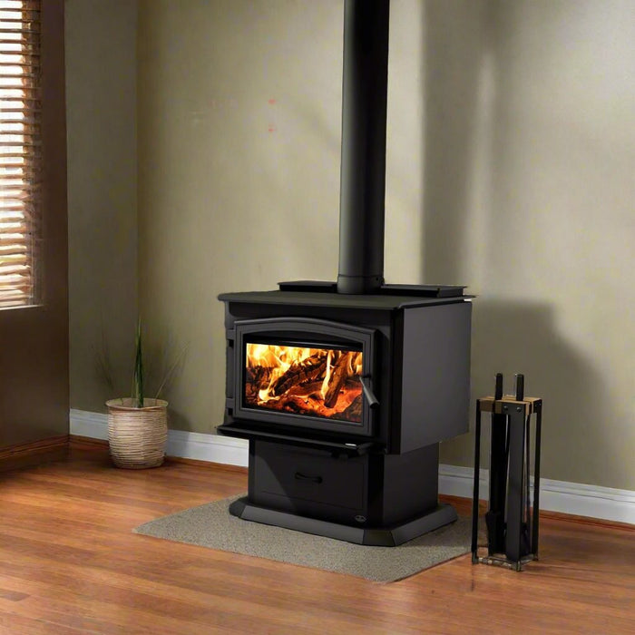 Osburn 29-Inch 3500 Wood Burning Stove With Pedestal Ash Drawer & Blower With 30% Tax Credit Eligibility - OB03500