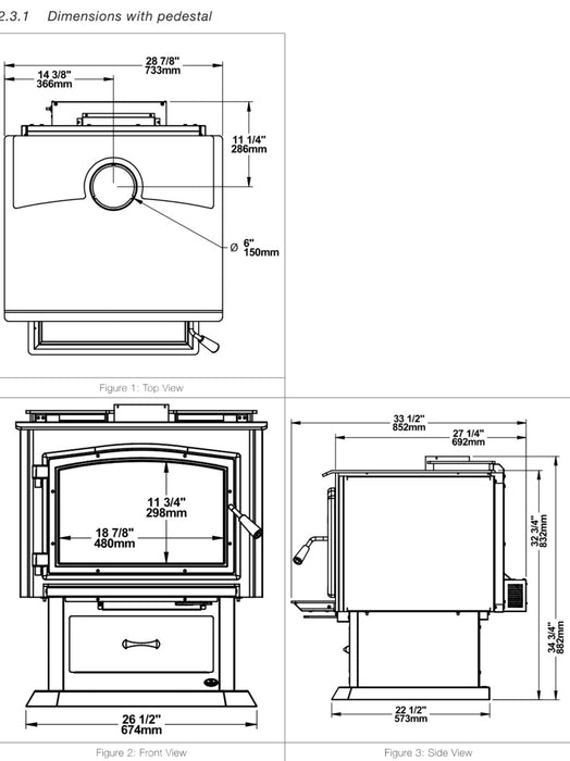 Osburn 29-Inch 3500 Wood Burning Stove With Pedestal Ash Drawer & Blower With 30% Tax Credit Eligibility - OB03500