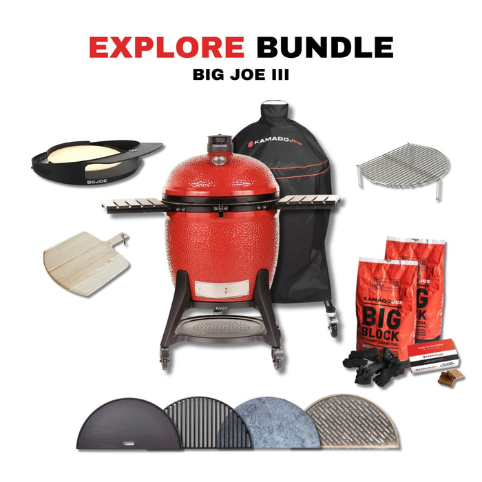 Kamado Joe 24-Inch Red Big Joe III Ceramic Charcoal Grill With Cart Bundle - KJ15041021