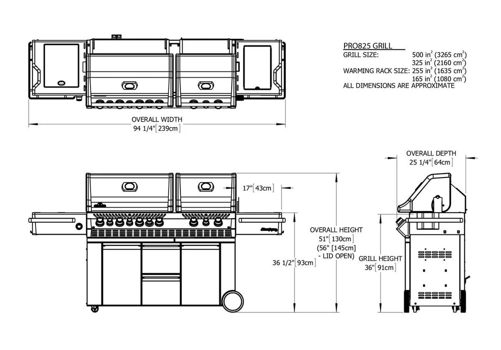 Napoleon Prestige PRO 825 Gas Grill With Infrared Rear Burner, Double Infrared Sear Burner, Side Burner, & Rotisserie Kit