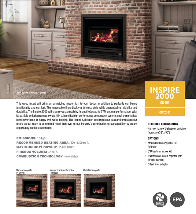 Osburn 28.5-Inch Inspire 2000-I Wood Burning Fireplace Insert With 30% Tax Credit Eligibility - OB02045