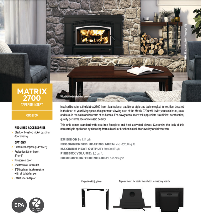 Osburn 44-Inch Matrix 2700 Wood Burning Fireplace Insert - OB02700