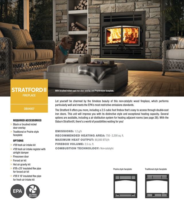 Osburn 37-Inch Stratford II Wood Burning Fireplace - OB04007