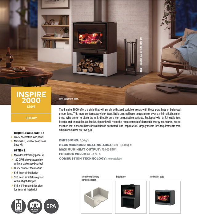 Osburn 28-Inch Inspire 2000 Wood Burning Stove With 30% Tax Credit Eligibility - OB02042