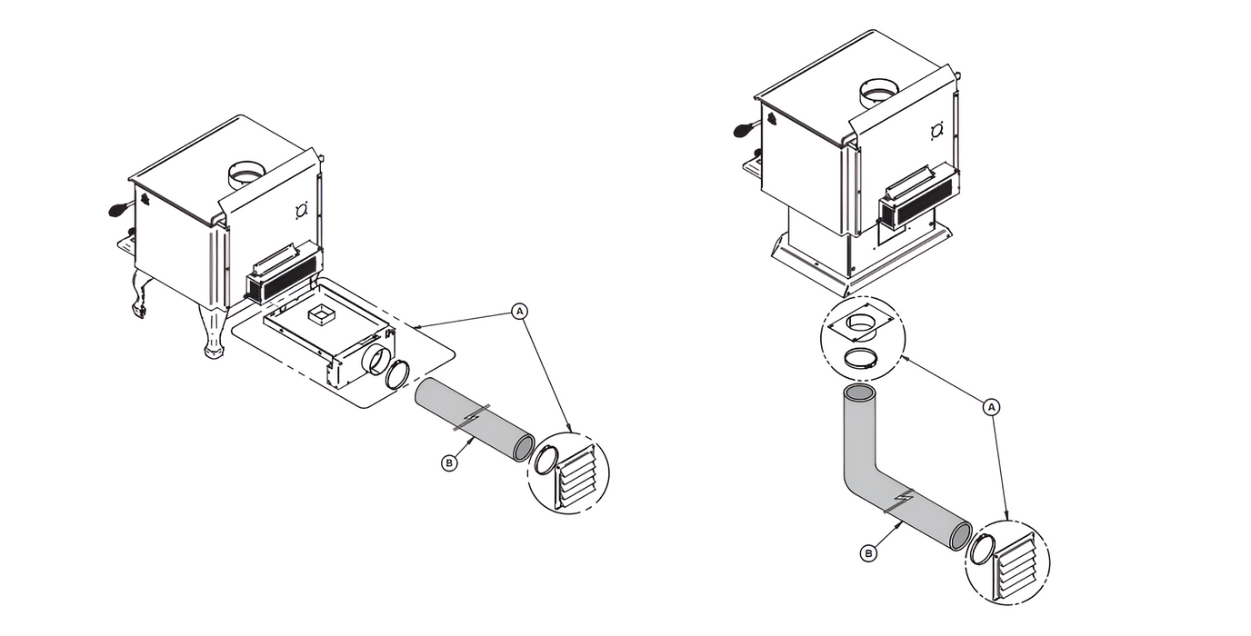 Osburn 5-Inch Fresh Air Intake Kit For Osburn 1700, 2000, 2300, 3300 & 3500 Wood Stove On Pedestal - AC01336