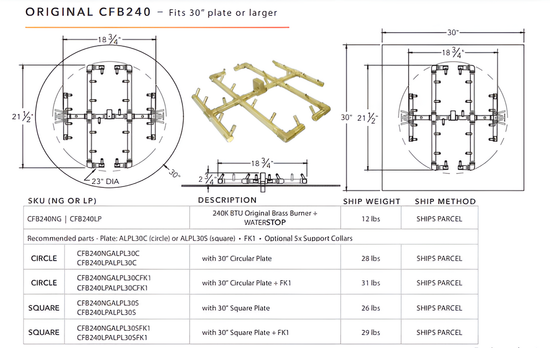 Warming Trends 240K BTU Crossfire CFB Original Brass Burner With Waterstop