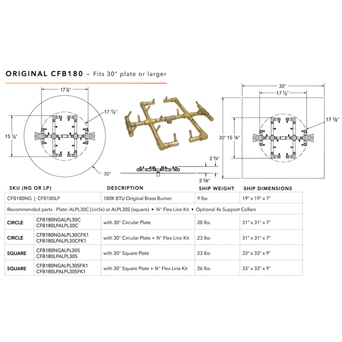 Warming Trends 180K BTU Crossfire CFB Original Brass Burner With Waterstop