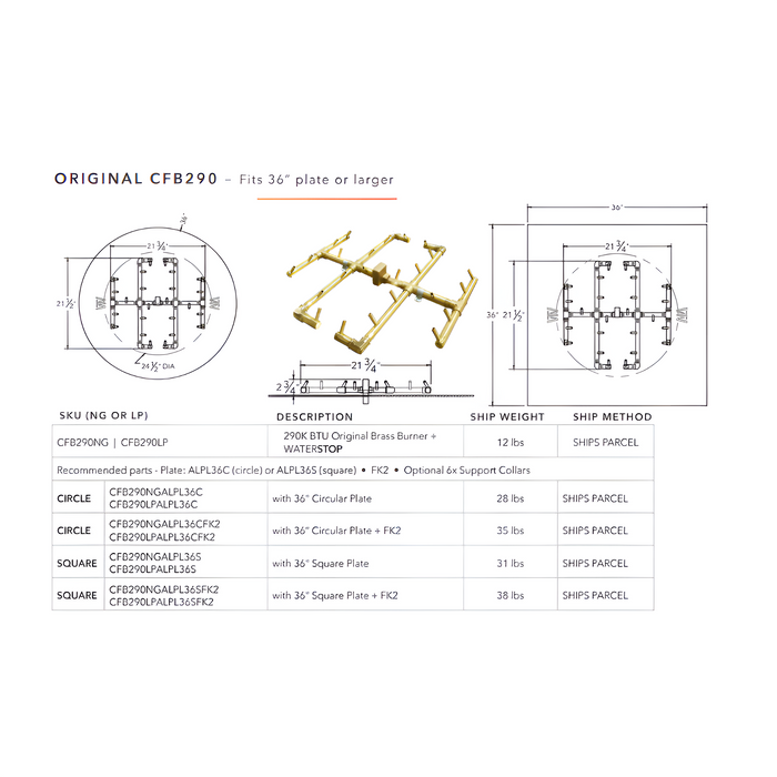 Warming Trends 290K BTU Crossfire CFB Original Brass Burner With Waterstop