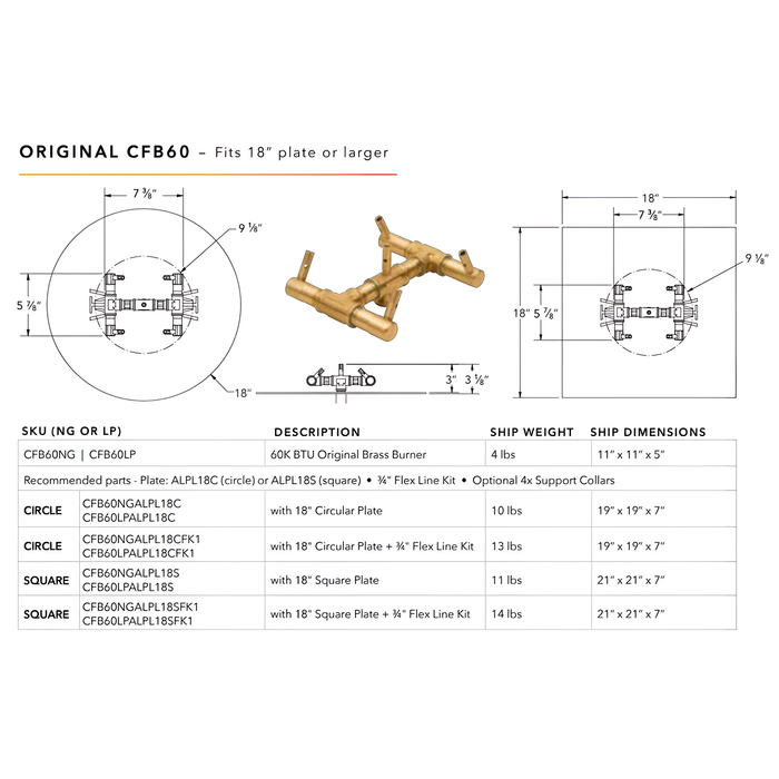 Warming Trends 60K BTU Crossfire CFB Original Brass Burner